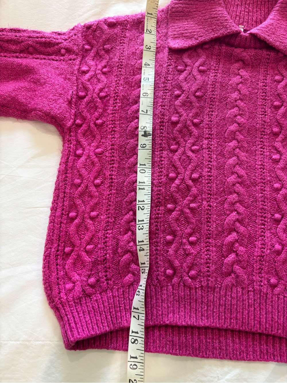FREE PEOPLE Sz S Every Cloud Sweater Fuchsia Fizz Cable Collared Cotton Blend - Picture 11 of 11